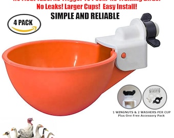 4 Premium Automatic Poultry Waterer - No Peck! Large Cups! No Leak! Easy Install!