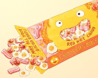 Calcifer Bacon & Bits - Das wandelnde Schloss - Studio Ghibli Fan Art Print 200x250