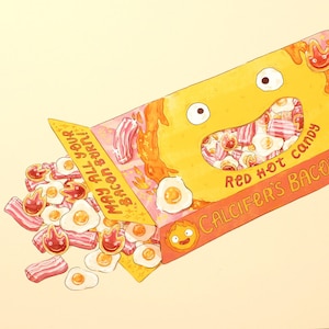 Calcifer Bacon & Bits- Howl&#39;s Moving Castle - Studio Ghibli Fan Art Print 8x10