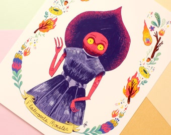 Flatwoods Monster Cryptid Portrait Art Print - 8x10 or 12x16
