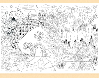 Oaks World - Adorable page à colorier numérique A3
