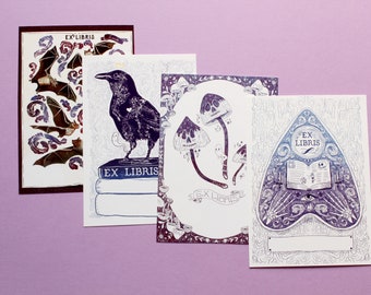 Gothic Magic - Printable Book Plates - mushroom, cow, ouija and bats