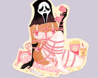 Quel est votre film d'horreur préféré ?  - Sticker vinyle pin-up Ghostface - The Oak Den