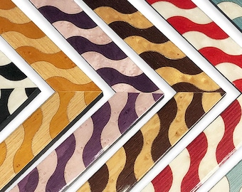 Wave Pattern Lacquer Wood Picture Frames Stripes Color Funky Eclectic Mid-Century Modern Red Blue Orange Purple 4x6 5x7 8x10 11x14 16x20
