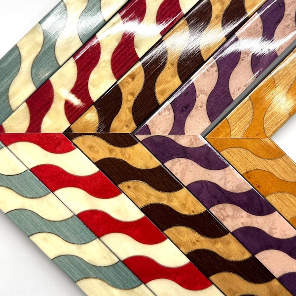 Wave Pattern Lacquer Wood Picture Frames Stripes Color Funky Eclectic Mid-Century Modern Red Blue Orange Purple 4x6 5x7 8x10 11x14 16x20