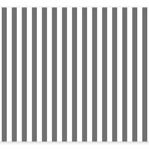 May include: A rectangular placemat with rounded corners features a pattern of vertical stripes. Alternating stripes are white and gray. The placemat is designed for use in a dining setting.