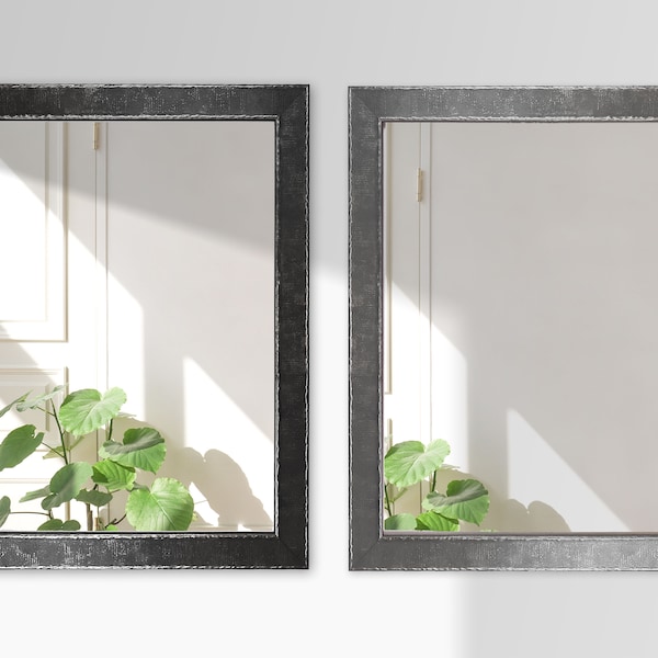 Industrial Framed Mirror Welded Steel Iron Modern Funky Eclectic Picture Frame Unique Bathroom WOOD FRAME 16x20 18x24 20x24 24x30 24x36