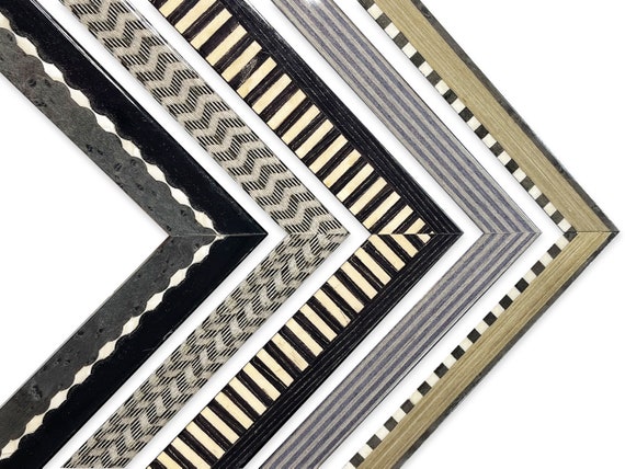 Patterned Inlaid Picture Frames Black Gray White Burl Wood Funky Eclectic Mid-Century Modern Checkers Neutral Gift 4x6 5x7 8x10 11x14 16x20