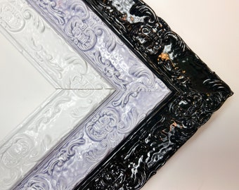 Victorian Glossy Picture Frame Lacquer Ornate Funky Gothic Glam White Black Gray 4x6 5x7 8x10 11x14 16x20 18x24 Custom Wedding Birthday Gift