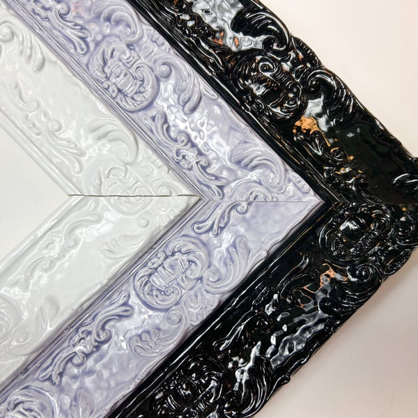 Victorian Glossy Picture Frame Lacquer Ornate Funky Gothic Glam White Black Gray 4x6 5x7 8x10 11x14 16x20 18x24 Custom Wedding Birthday Gift