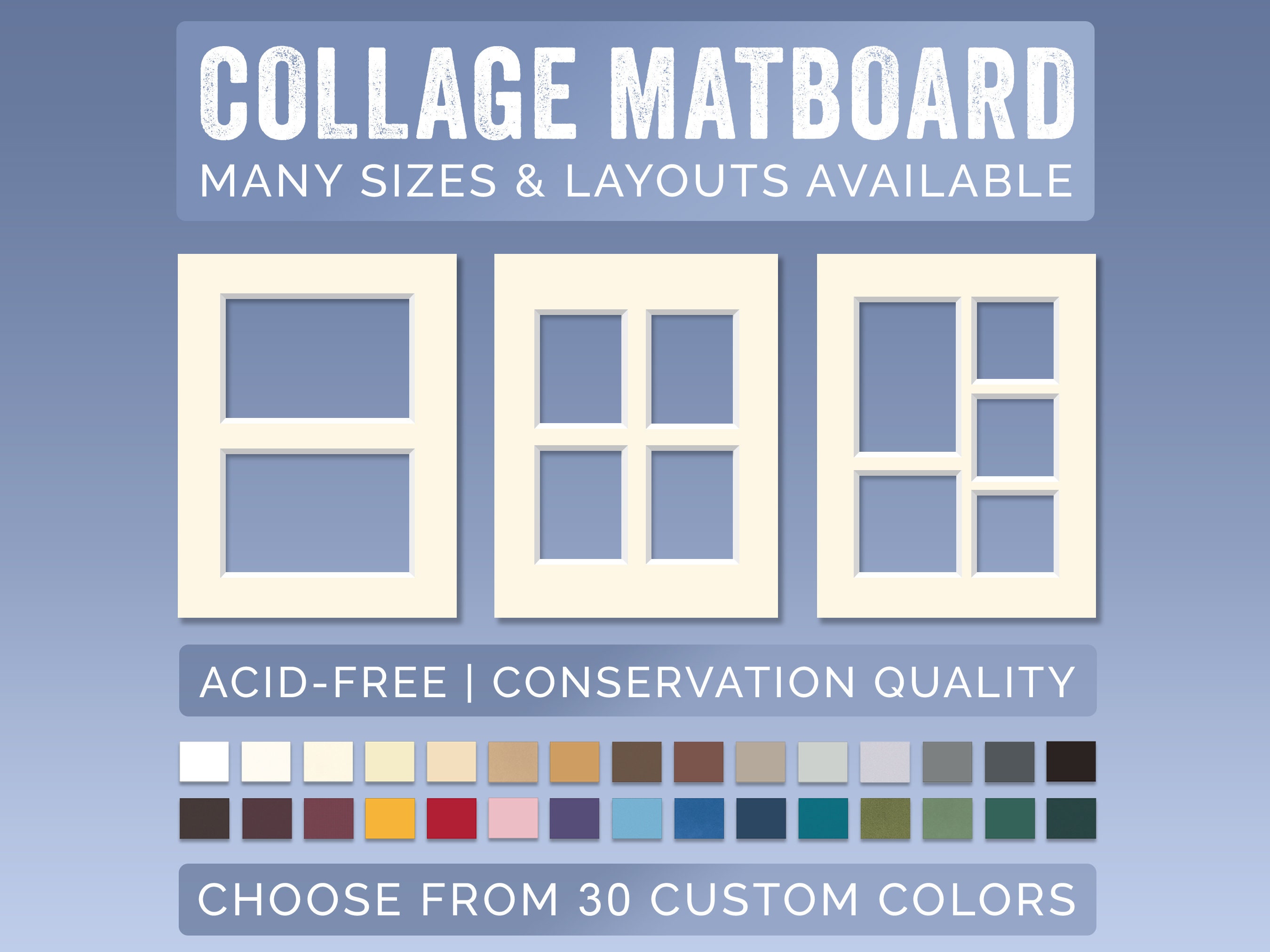 Collage Mat Board for Picture Frames | Multi-Window Opening | Variety of Colors, Sizes, & Layouts | Acid-Free Conservation | Custom Sizes