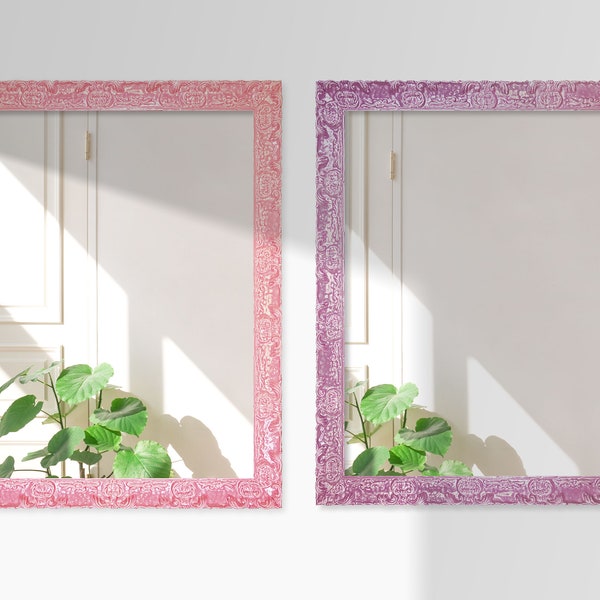 Glam Framed Mirror Pink Purple Victorian Elegant Funky Eclectic Maximalist Home Decor Picture Frame Unique 16x20 18x24 20x24 24x30 24x36