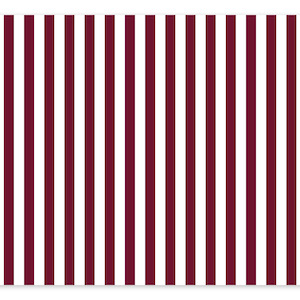May include: Rectangular mat with a pattern of vertical stripes in burgundy and white. The stripes are evenly spaced and run the entire length of the mat. The corners are rounded.