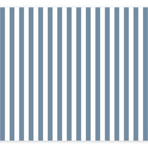 May include: Rectangular placemat with rounded corners featuring a pattern of vertical stripes. The stripes alternate between a light blue-gray and white, creating a clean and simple design. The placemat is likely made of a durable, easy-to-clean material.