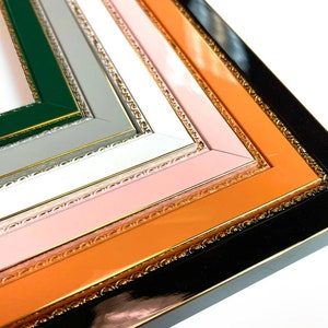 Mid Century Vintage Style Glossy Lacquer Colorful Picture Frames Black Pink White Orange Green Grey Wedding Photo Deco Art Nouveau Gift Gold