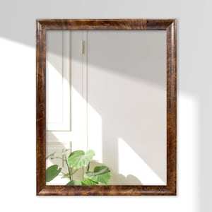 Caramel Burl Mirror Rich Brown Traditional Custom Picture Frame  Statement Piece Home Decor Classic Decor Wall Mirror Bathroom Custom Sizes