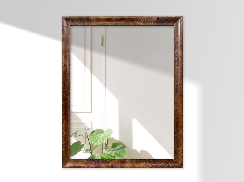 Caramel Burl Mirror Rich Brown Traditional Custom Picture Frame  Statement Piece Home Decor Classic Decor Wall Mirror Bathroom Custom Sizes