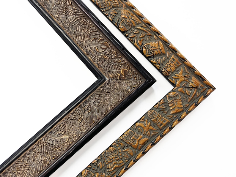 Tiki Tropical Picture Frames Jungle Leaves Brown Wood Embossed Boho Vintage Unique Photo Display Gift 4x6 5x7 8x10 11x14 16x20 18x24