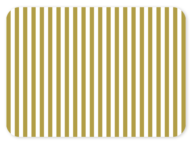 May include: A rectangular, rounded-corner item with a repeating pattern of vertical gold and white stripes. The stripes are evenly spaced and run the full length of the item, creating a clean and modern design.