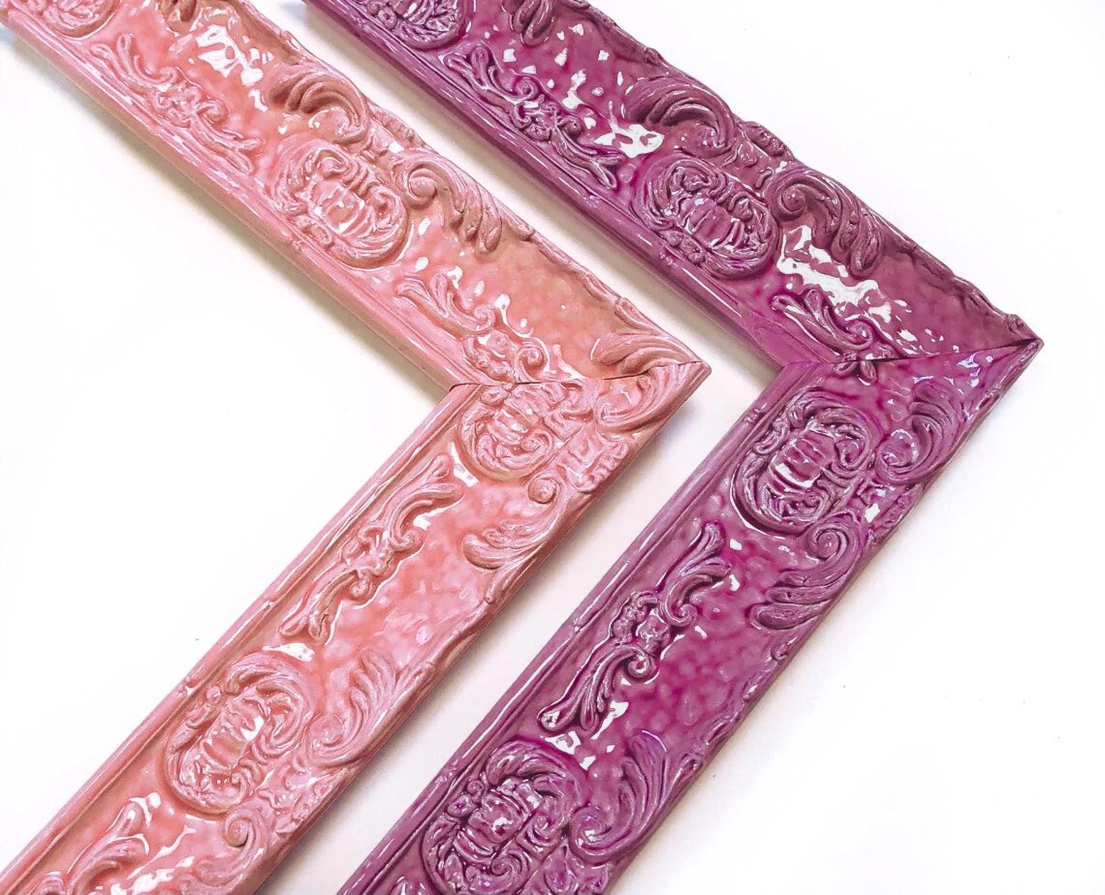 Victorian Picture Frames Pink Purple Glossy Lacquer Ornate Funky