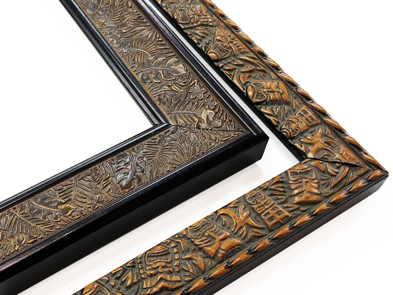 Tiki Tropical Picture Frames Jungle Leaves Brown Wood Embossed Boho Vintage Unique Photo Display Gift 4x6 5x7 8x10 11x14 16x20 18x24
