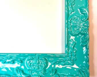Victorian Glossy Picture Frames Lacquer Ornate Funky Aqua