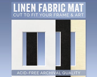 Linen Fabric Mat Board for Picture Frame | Custom Sizes | Beveled Edge | Acid-Free Archival Quality | Cut to fit your frame & art!