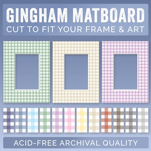 Gingham Mat Boards for Picture Frames | Neutral Color Patterns | Custom Opening | Acid-Free Archival Quality | Cut to fit your frame!