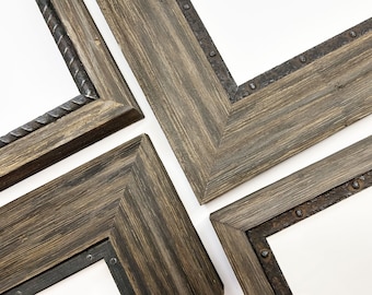 Rustic Picture Frame Industrial Distressed Barnwood Steel Rusty Grommet Nail Rivet Wood Custom Steampunk 4x6 5x7 8x10 9x12 11x14 16x20 24x30