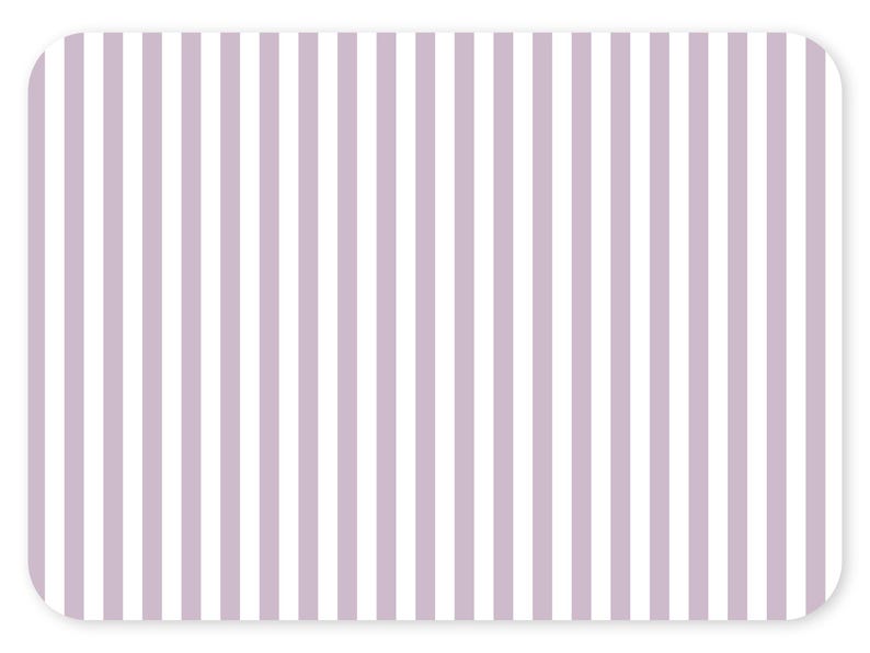 May include: A rectangular mousepad with a repeating pattern of vertical stripes. The stripes alternate between white and a soft lavender color. The corners of the mousepad are rounded.