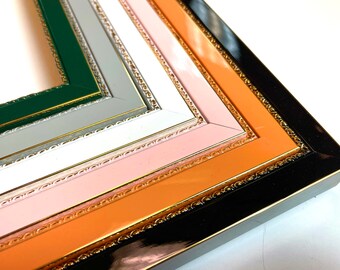 Mid Century Vintage Style Glossy Laquer Colored Picture Frames Black Pink White Orange Green Grey Wedding Family Photos Deco  Art Nouveau