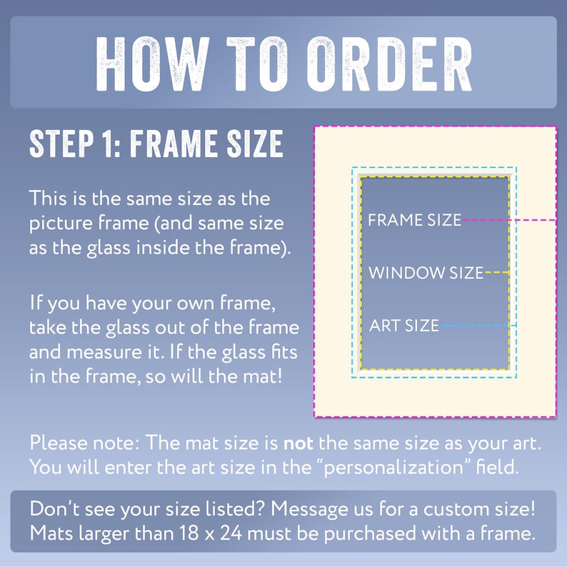 Custom Picture Frame Mat Board | Variety of Colors | Customized Opening | Acid-Free Archival Conservation Quality | Single or Double Mat