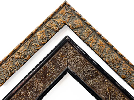Tiki Tropical Picture Frames Jungle Leaves Brown Wood Embossed Boho Vintage Unique Photo Display Gift 4x6 5x7 8x10 11x14 16x20 18x24