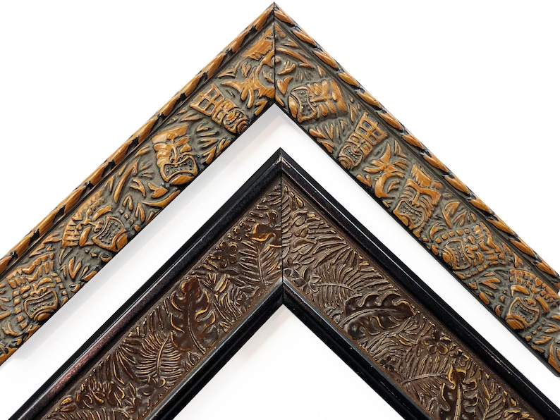 Tiki Tropical Picture Frames Jungle Leaves Brown Wood Embossed Boho Vintage Unique Photo Display Gift 4x6 5x7 8x10 11x14 16x20 18x24