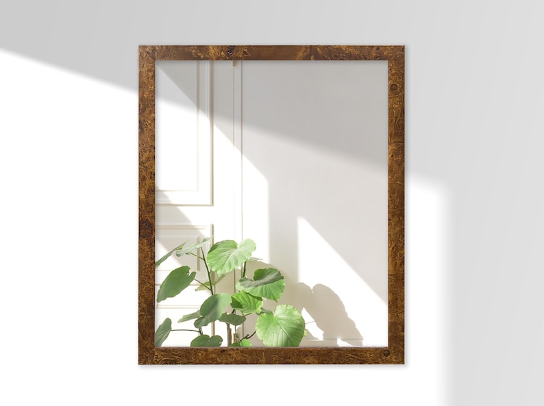 Caramel Burl Mirror Rich Brown Traditional Custom Picture Frame  Statement Piece Home Decor Classic Decor Wall Mirror Bathroom Custom Sizes