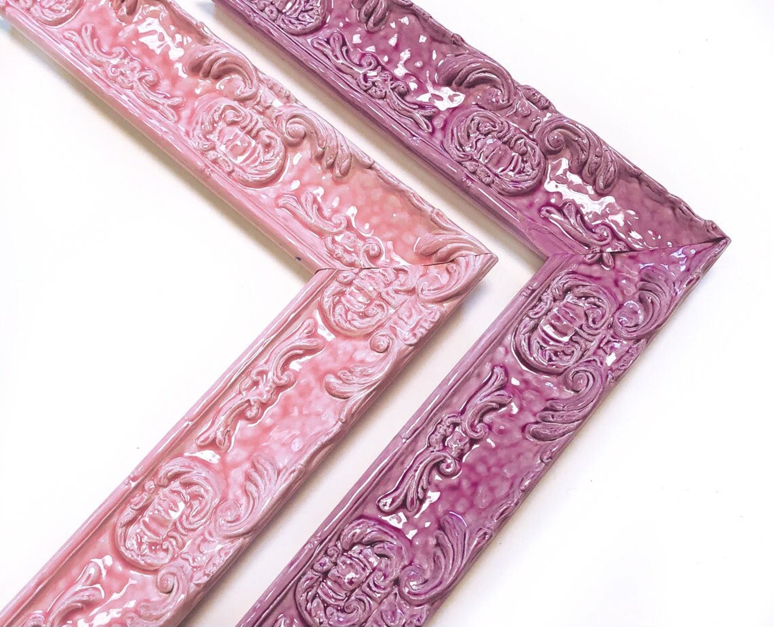 Victorian Picture Frames Pink Purple Glossy Lacquer Ornate Etsy