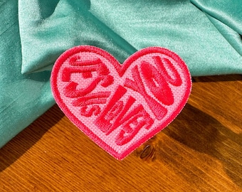 Valentine's Day Christian Iron-on Patches | Jesus Loves You Patch | Gift for Her or Him | Christian Gift | Pink Heart Patches