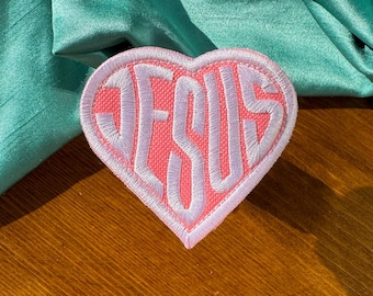 Christian Iron-on Patches | Bright Pink Jesus Patch |Gift for Her or Him| Christian Gift | Pink Heart Patches | Christian Girl Aesthetic