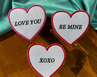 Valentine's Day Heart Iron-on Patches | Be Mine Patch | XOXO Patch | Gift for Her or Him | Love You Patch | Cute Heart Patches |Couples Gift