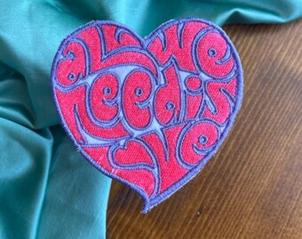 All We Need Is Love Large Iron-on Patch | Heart Shaped Patch | Pink & Purple Patch | Trendy Patch