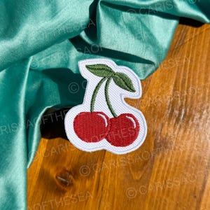 Cherries Iron-on Patch | Cute Patches | Patch for Girly Girl | Trendy Patches | Patches for Hat Bar | Trucker Hat Patches |Cute Cherry Patch