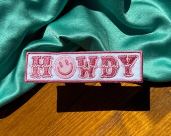 Pink Howdy Iron-On Patch | Trendy Patches | Embroidered Patch | Trendy Embroidery| Bachelorette Party Patches | Trucker Hat Patches