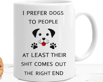 Funny Dog Lover Mug I Prefer Dogs To People - Novelty Birthday Gift for Dog Mum Dog Dad Dog Walker Gifts Xmas WIth Velvet Pouch