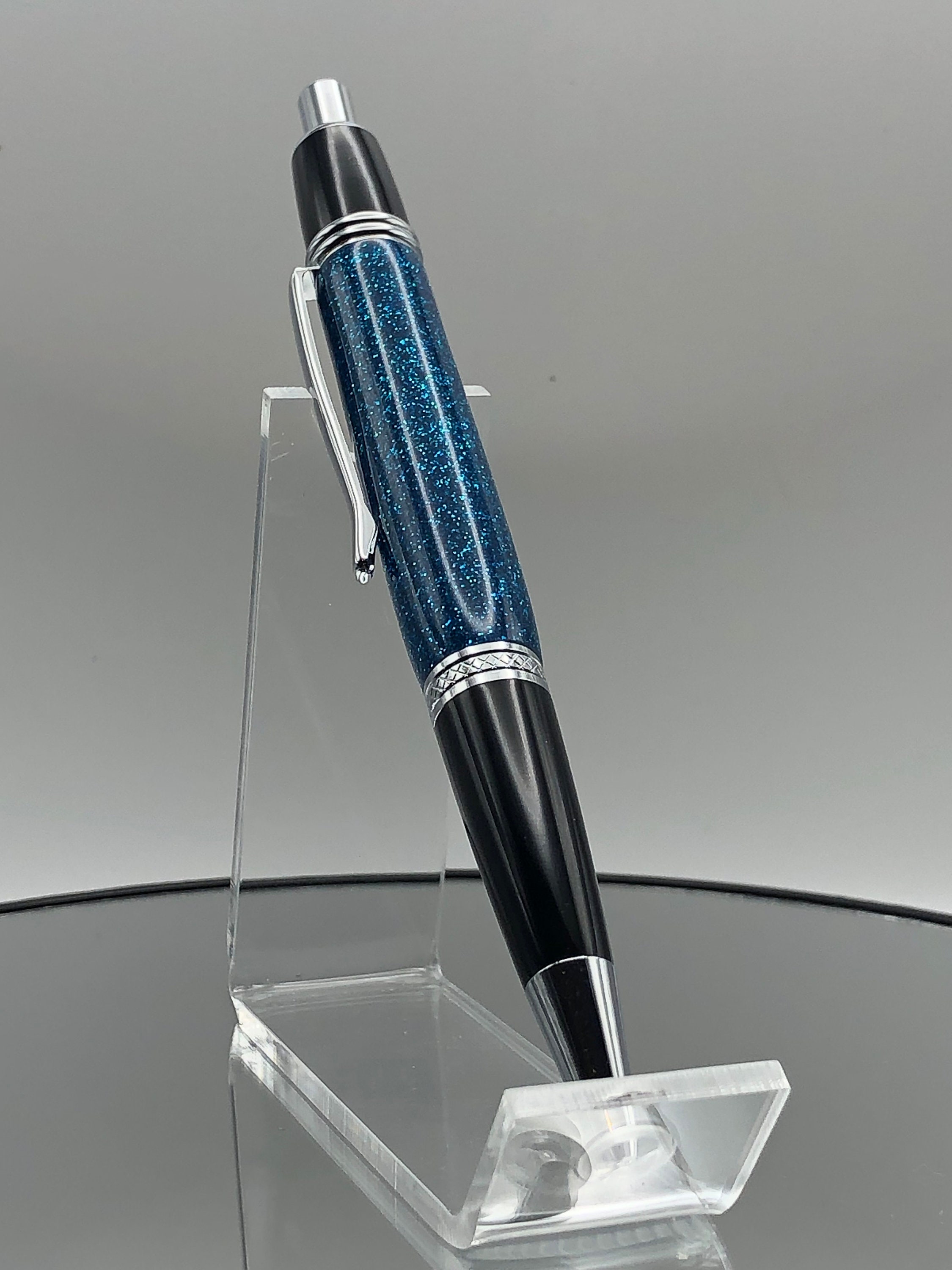 Ballpoint Pen Blue Sparkle With Chrome Furnishings and Black Trim - Etsy