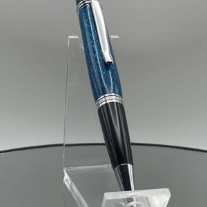 Ballpoint Pen Blue Sparkle With Chrome Furnishings and Black Trim - Etsy