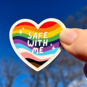 Safe With Me Transparent Vinyl Sticker / LGBTQ+ Ally Sticker / Inclusive Sticker / Laptop Mirror Water Bottle Sticker