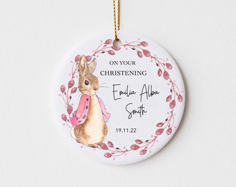 Personalised Pink Rabbit Christening Ornament, Baptism, Blessing, Godmother, Goddaughter gift, Christening Keepsake, Christening day gift,