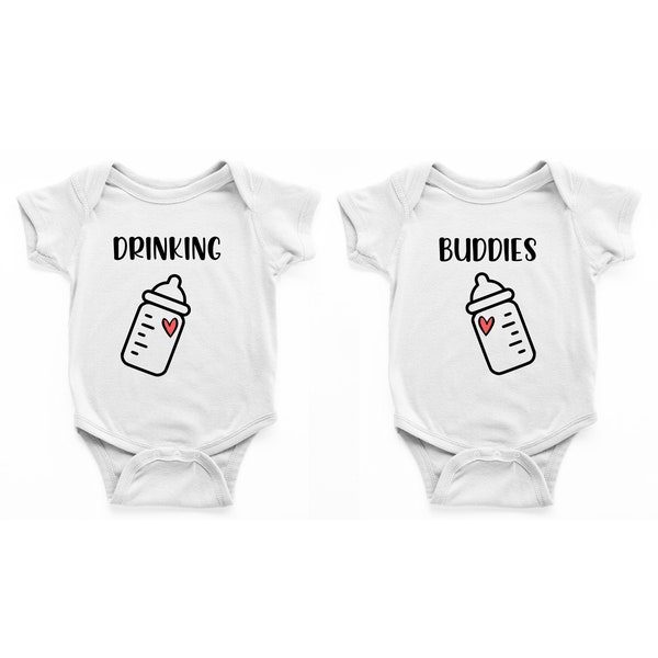 Drinking Buddies Twin Baby Vests, Twins Bodysuits, Funny Twin Baby Grow, twin bff, twin babies, twin gift , Pregnancy Announcement