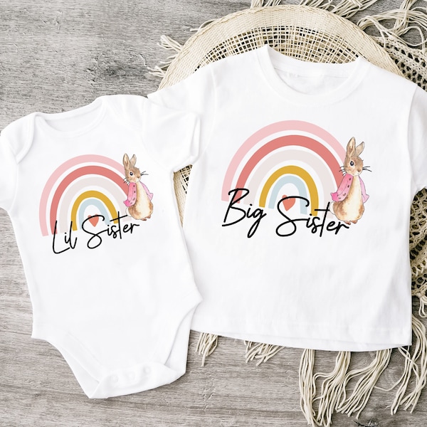 Rainbow Big Sister Little Sister T-Shirt, Matching Sibling Outfits, Big Sister Outfit, Big Sis, lil sis Outfit, Baby Shower, Baby Reveal