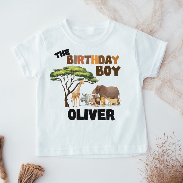 T-shirt d'anniversaire personnalisé pour enfants, 1er anniversaire, 2e anniversaire, haut d'anniversaire, jungle, safari, sauvage, anniversaire garçon, anniversaire fille, enfant en bas âge